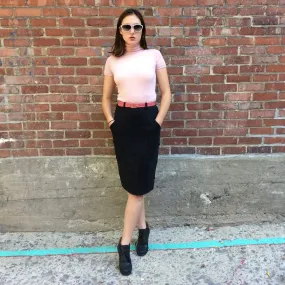 1980's Charcoal Grey Wool pencil skirt with side detailing