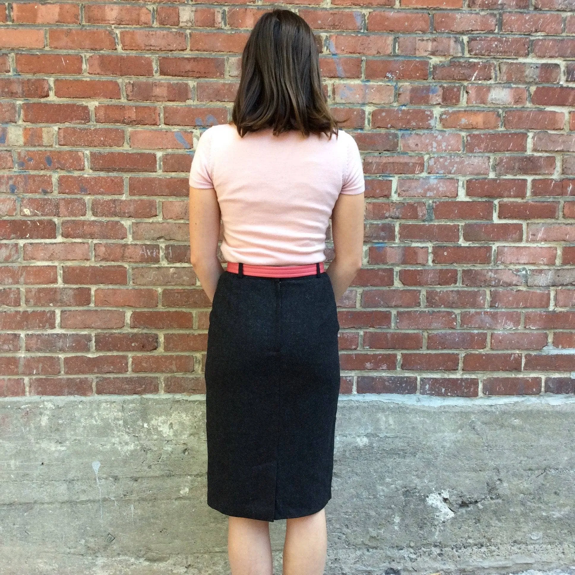 1980's Charcoal Grey Wool pencil skirt with side detailing
