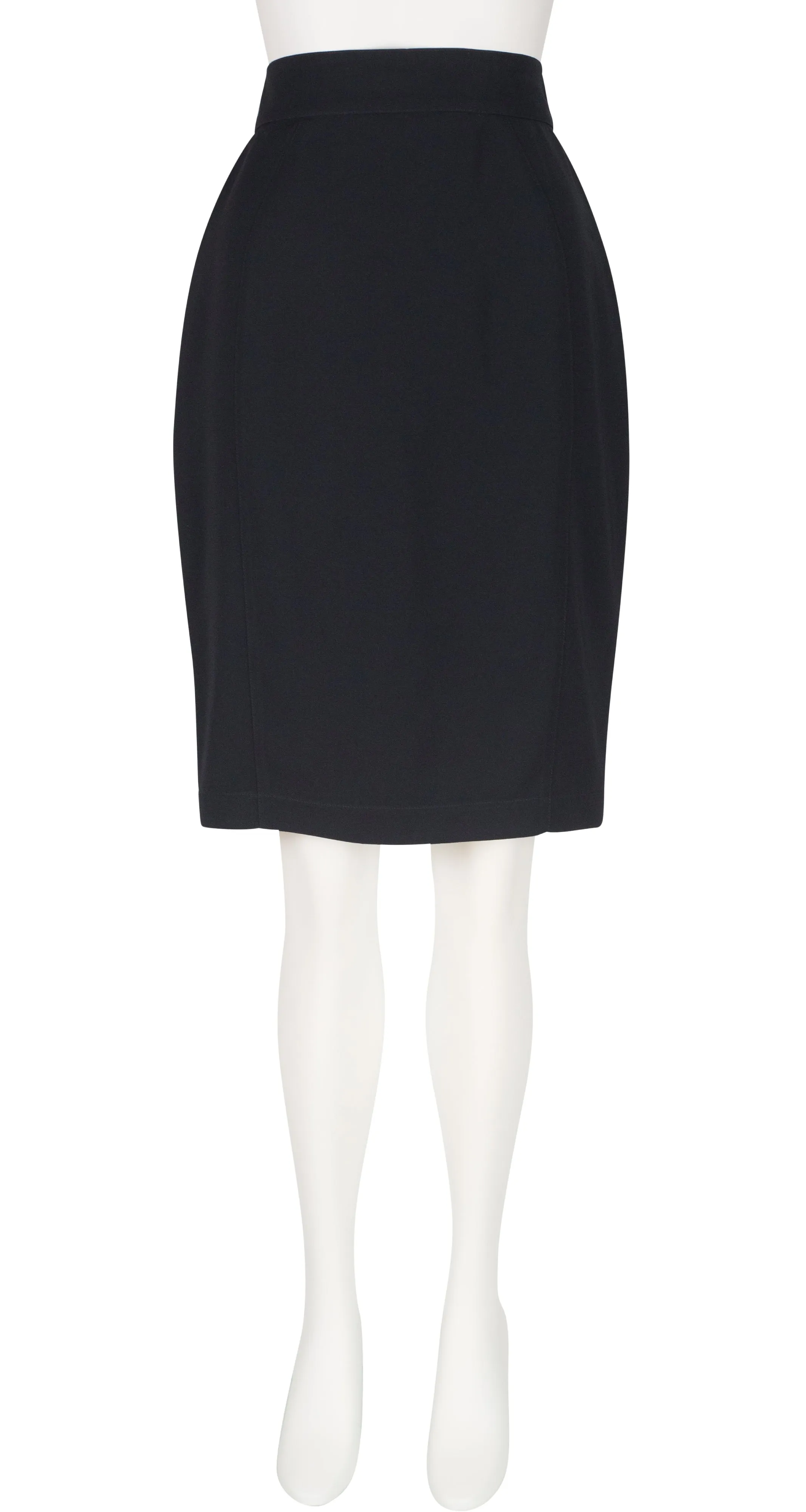 1990s Black Gabardine High-Waisted Pencil Skirt