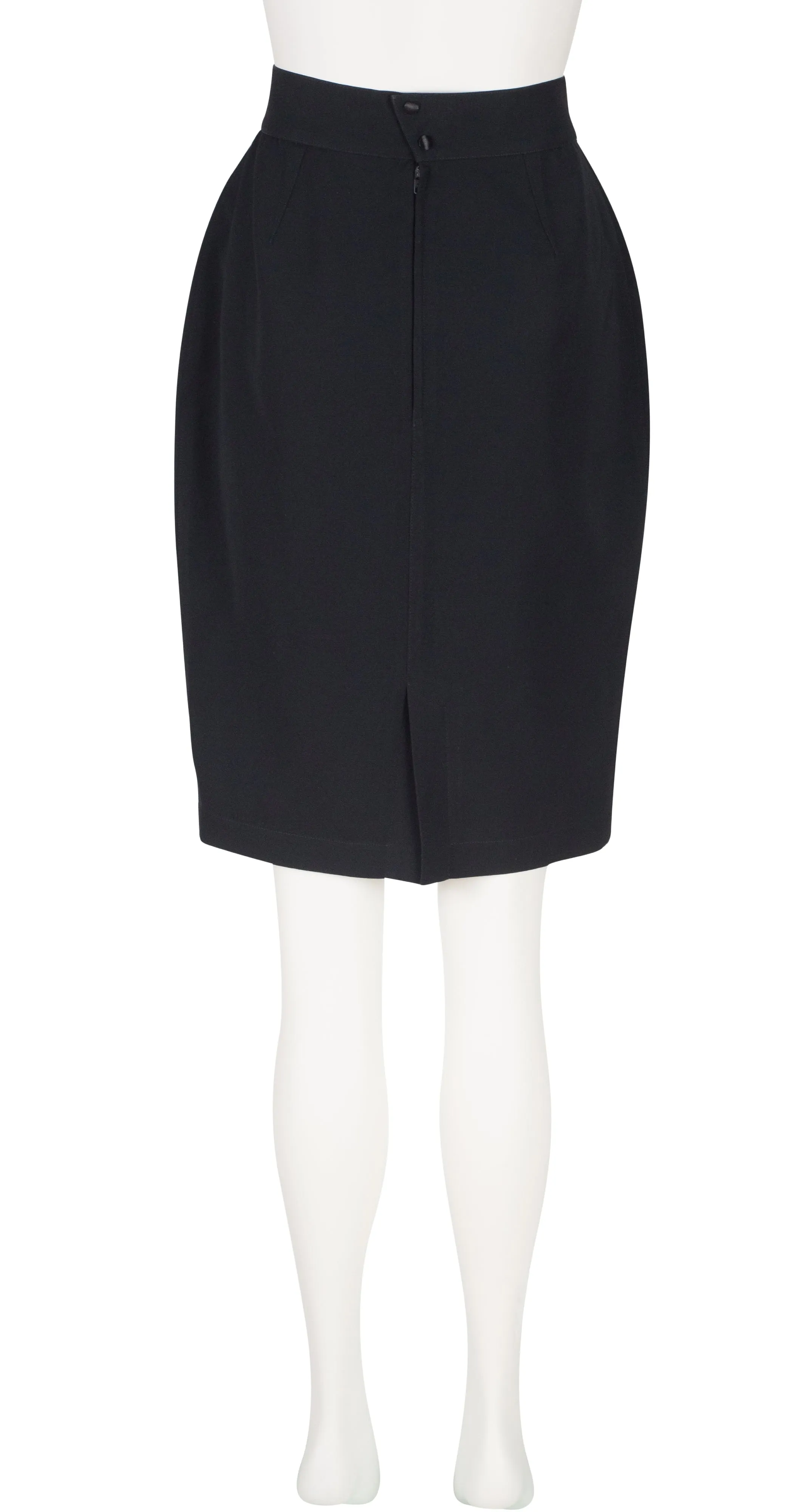 1990s Black Gabardine High-Waisted Pencil Skirt