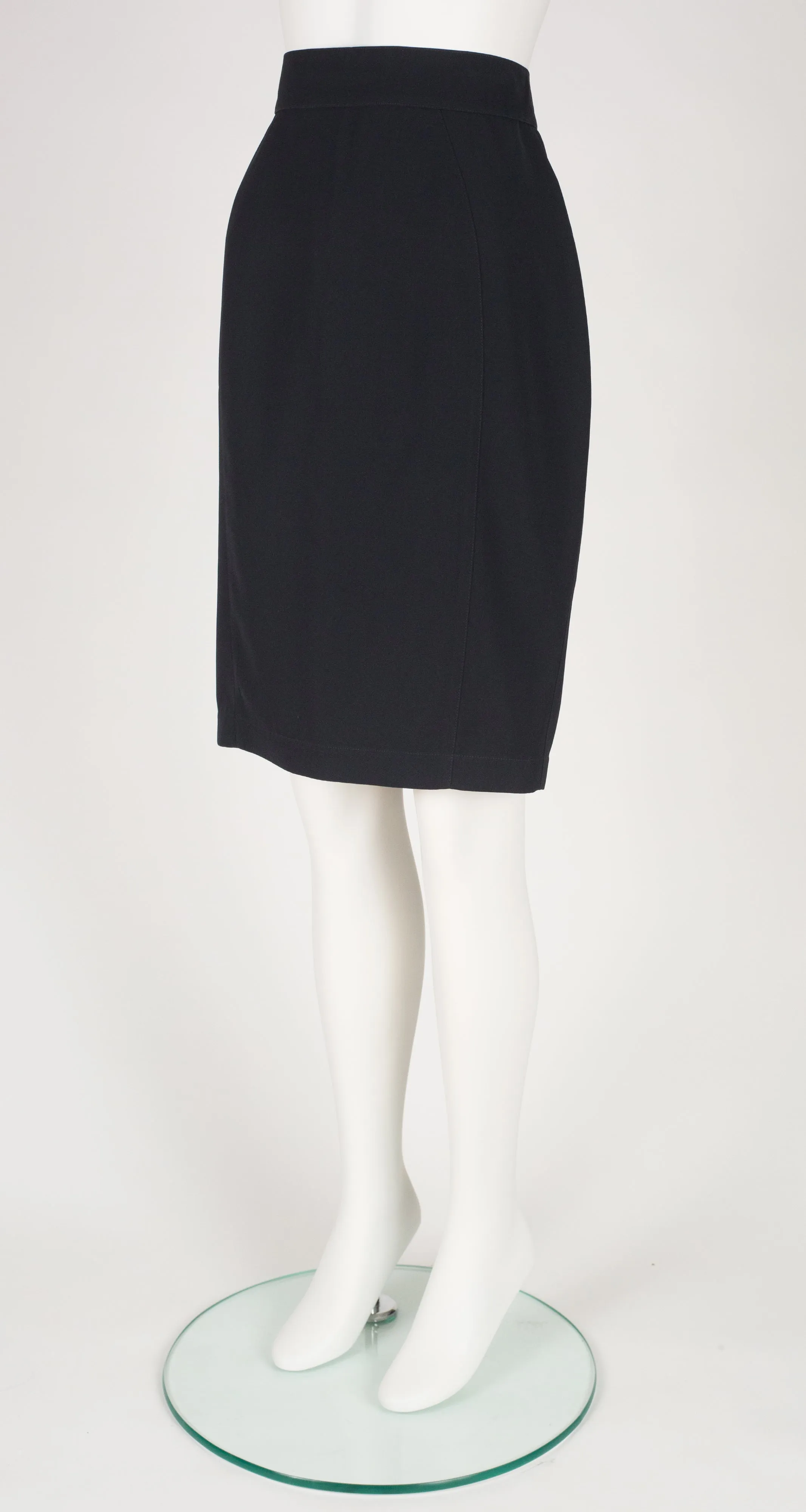 1990s Black Gabardine High-Waisted Pencil Skirt