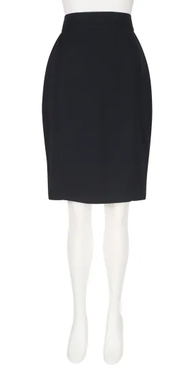 1990s Black Gabardine High-Waisted Pencil Skirt