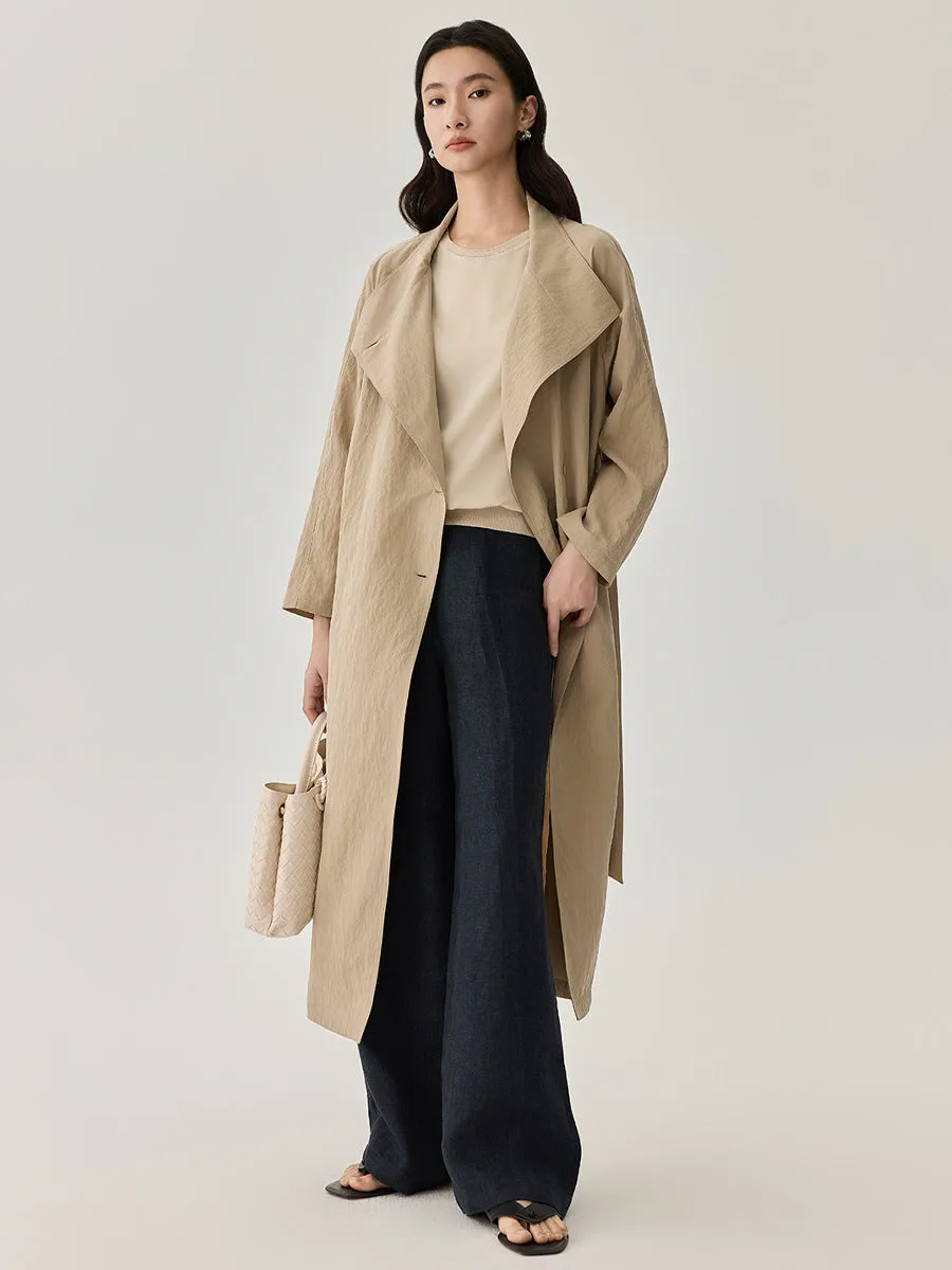 2025 Women's Mulberry Silk Windbreaker Coat - High-Quality Solid Color, Medium Length Temperament Jacket