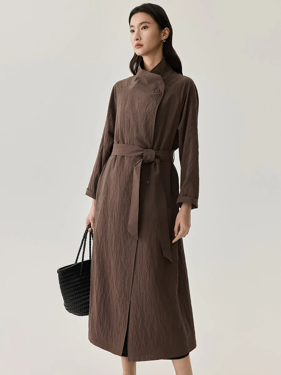 2025 Women's Mulberry Silk Windbreaker Coat - High-Quality Solid Color, Medium Length Temperament Jacket