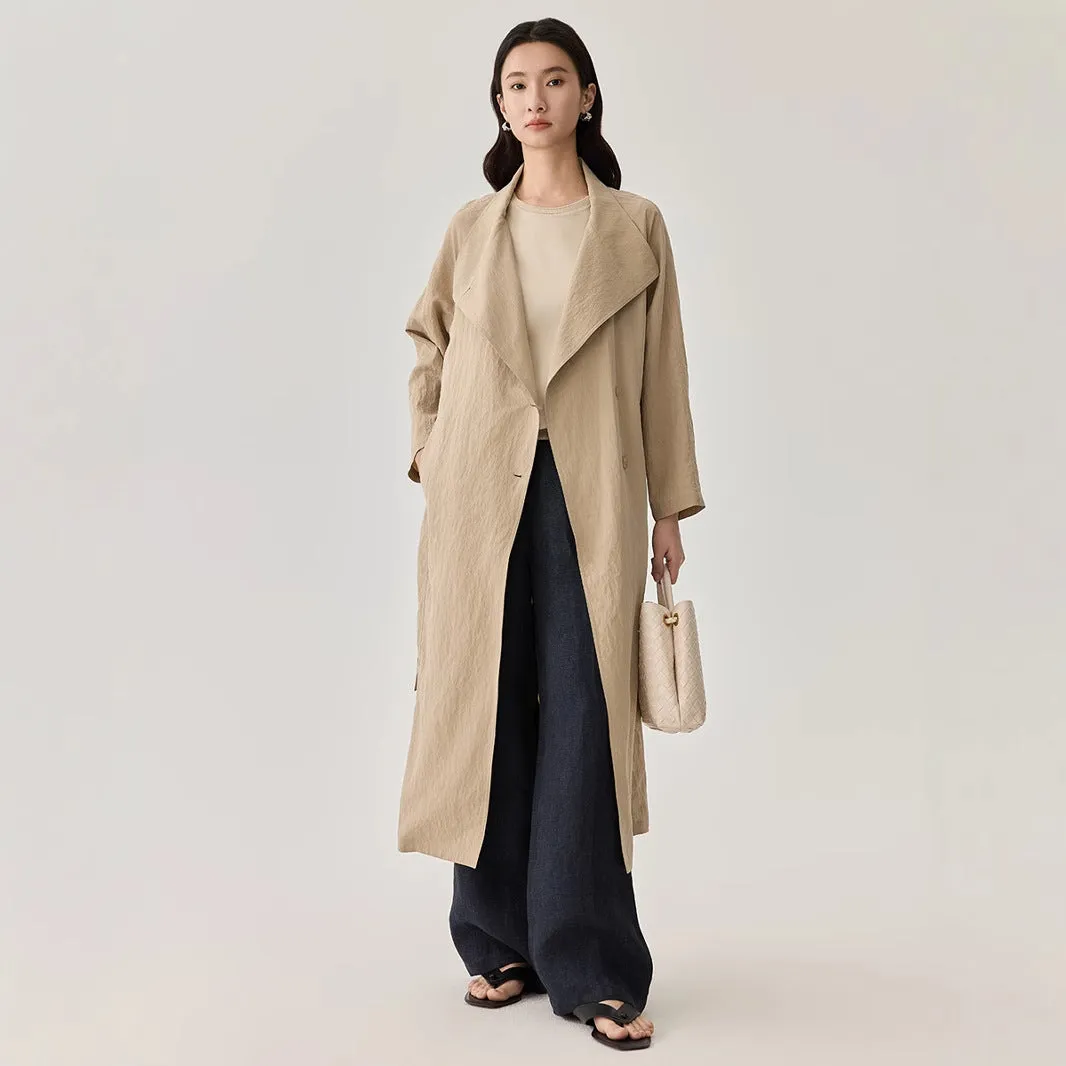 2025 Women's Mulberry Silk Windbreaker Coat - High-Quality Solid Color, Medium Length Temperament Jacket