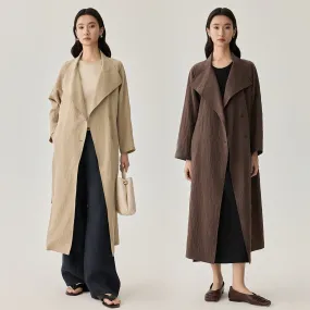 2025 Women's Mulberry Silk Windbreaker Coat - High-Quality Solid Color, Medium Length Temperament Jacket