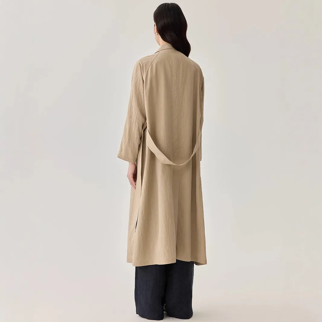 2025 Women's Mulberry Silk Windbreaker Coat - High-Quality Solid Color, Medium Length Temperament Jacket