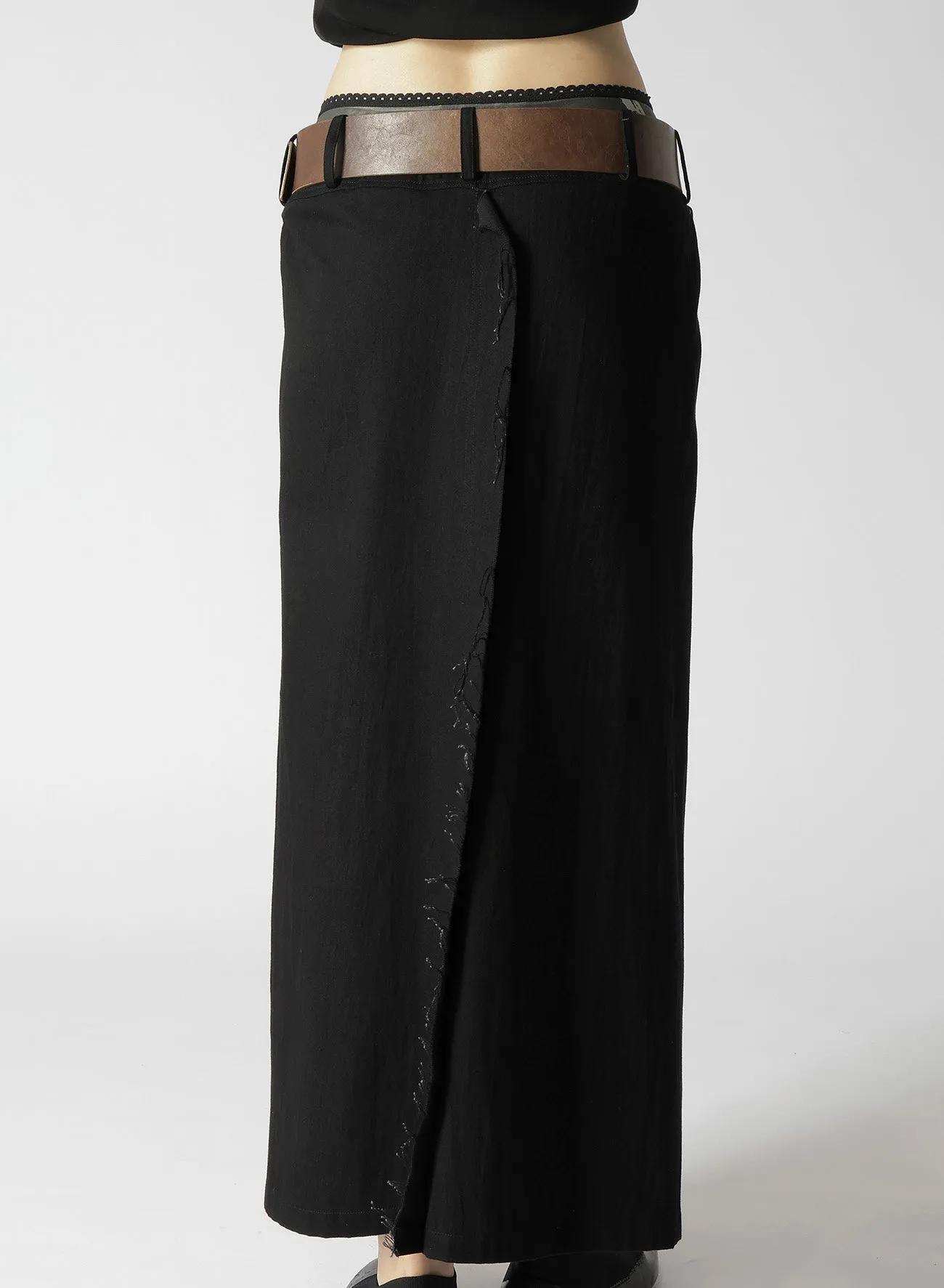 7.6OZ UNEVEN YARN DENIM BELTED WRAP SKIRT