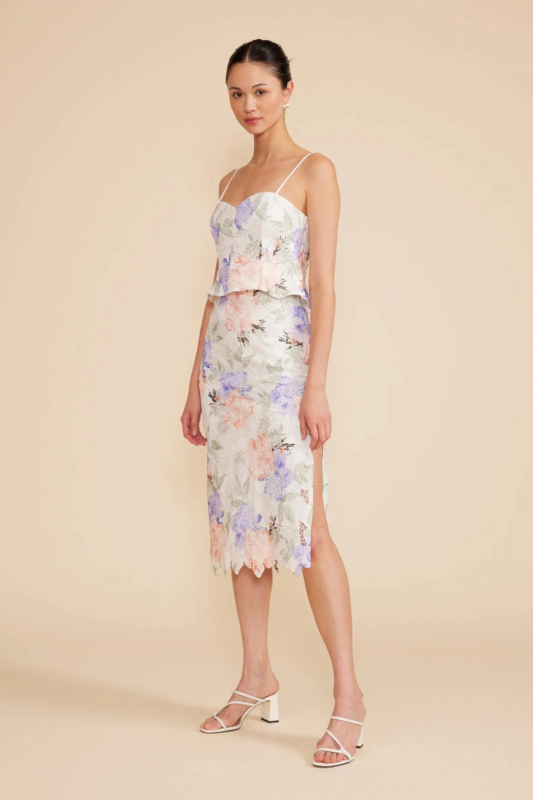 ALISYN LACE MIDI SKIRT-MULTI FLORAL