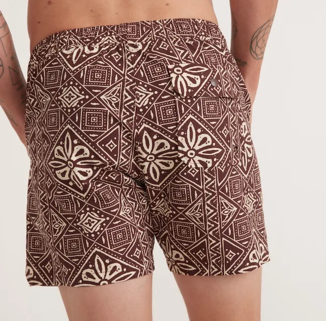 Archive Swim Trunk - Brown Block Print