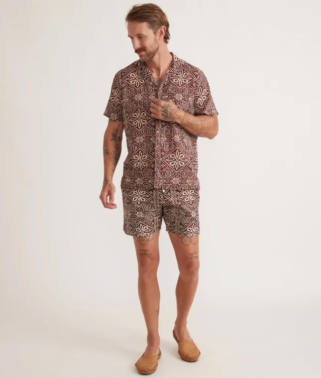 Archive Swim Trunk - Brown Block Print