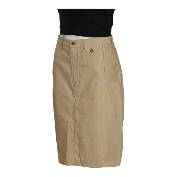 Benetton Midi Skirt - 28W UK 8 Beige Cotton