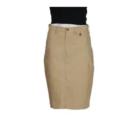 Benetton Midi Skirt - 28W UK 8 Beige Cotton