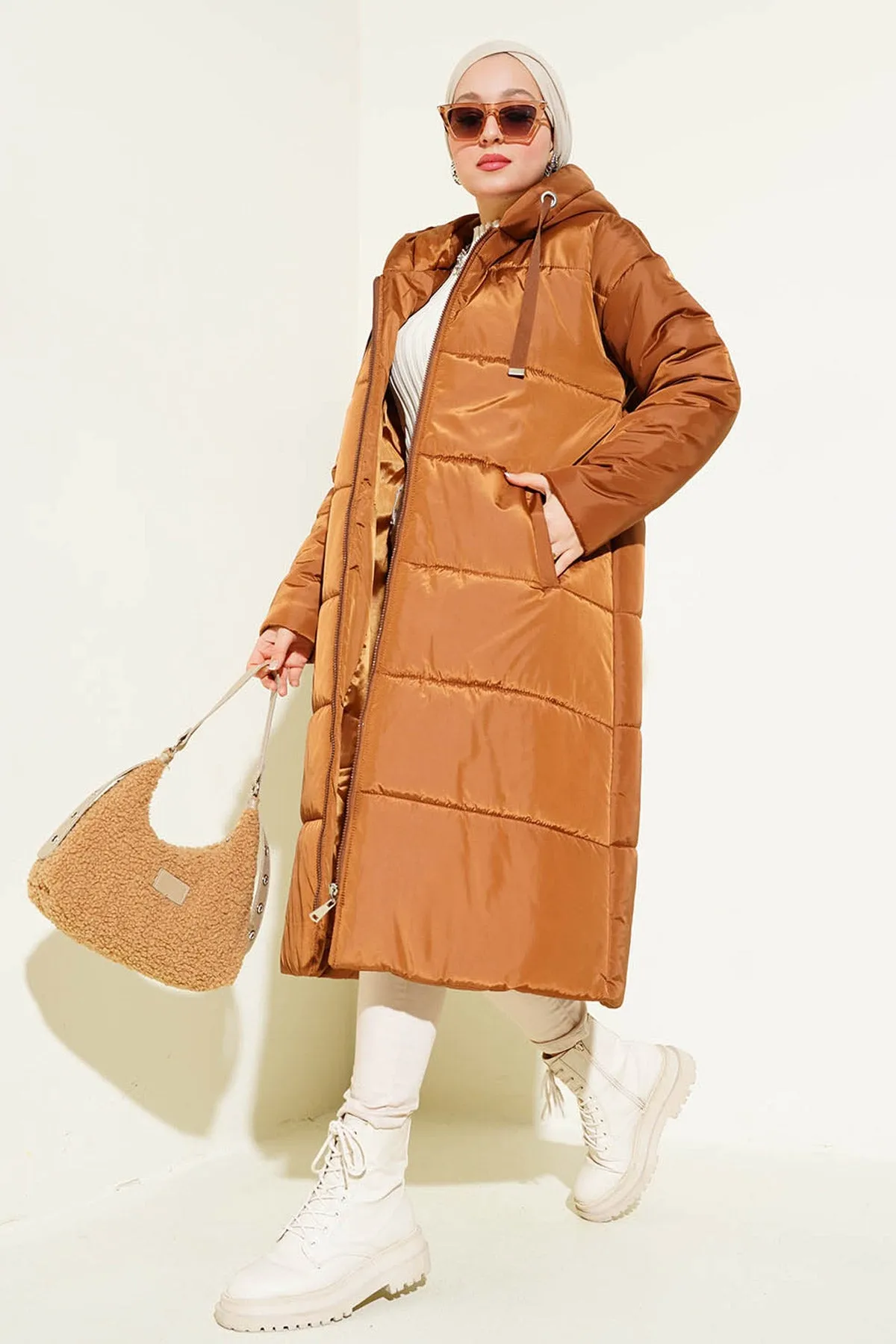 BGD Women T5120 Hooded Long Puffer Hijab Coat - Brown - Avondale