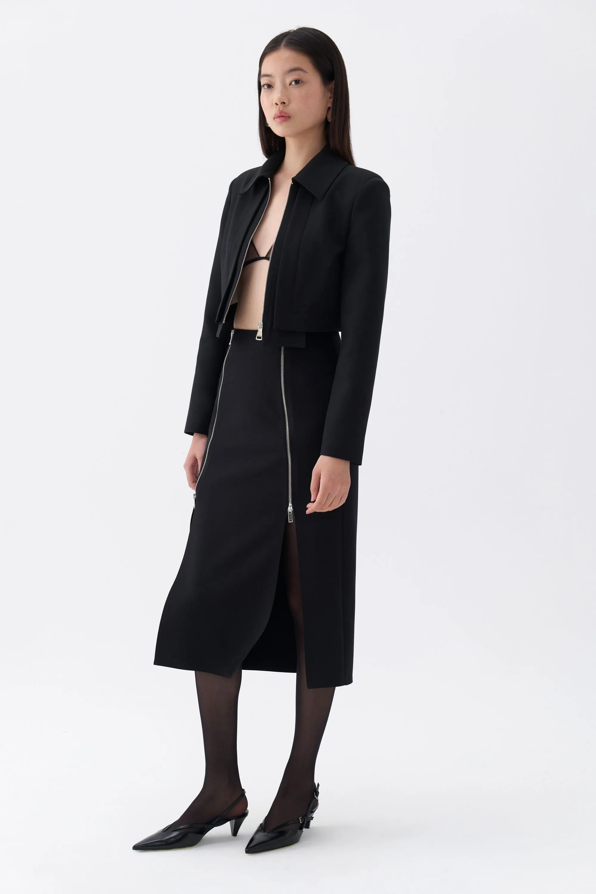 Black Pencil Skirt with Zipper Design