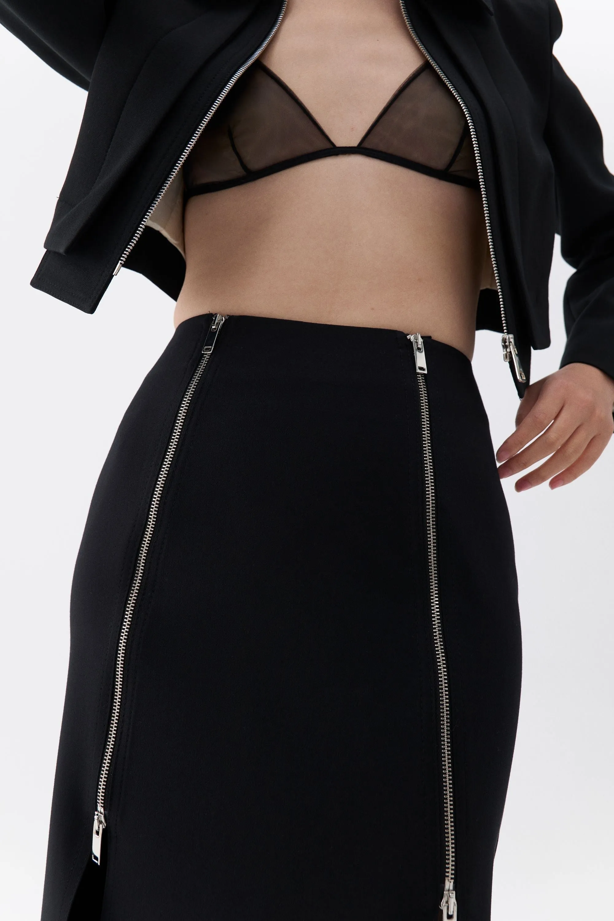 Black Pencil Skirt with Zipper Design