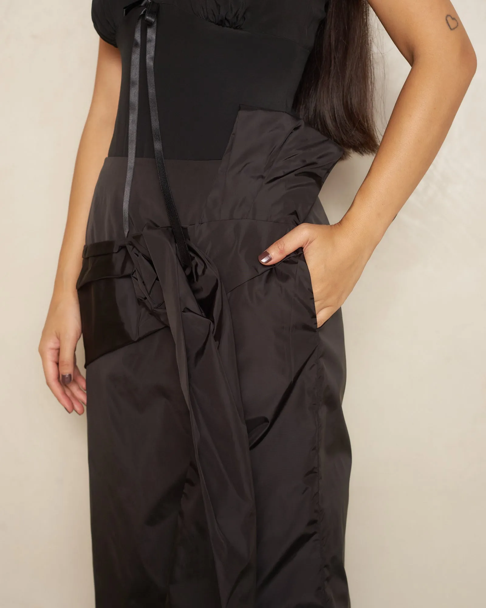 Black Pressed Rose Pencil Skirt