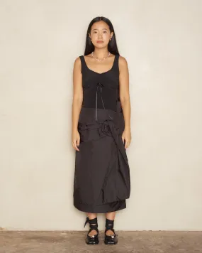 Black Pressed Rose Pencil Skirt