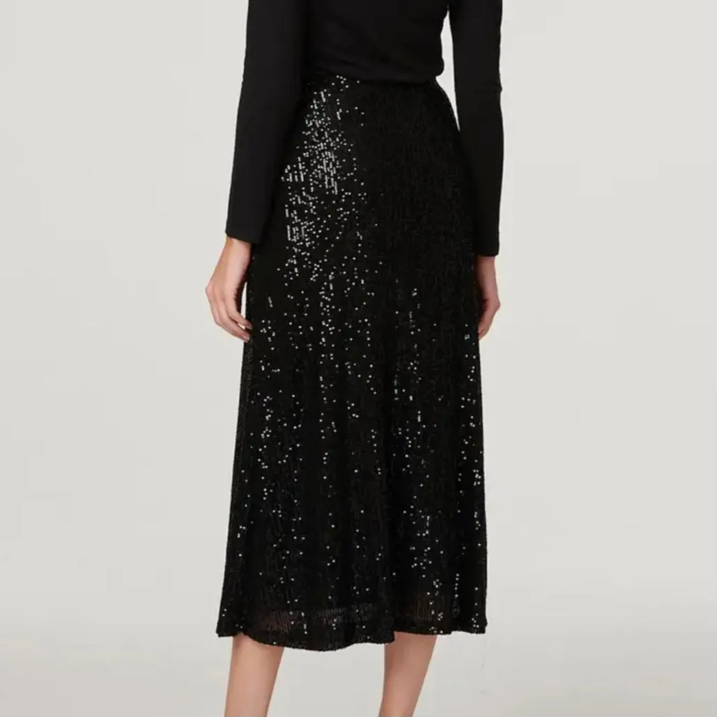 Black Sequin Midi Skirt
