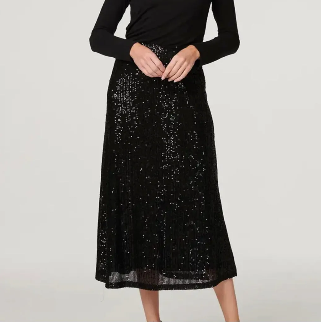 Black Sequin Midi Skirt