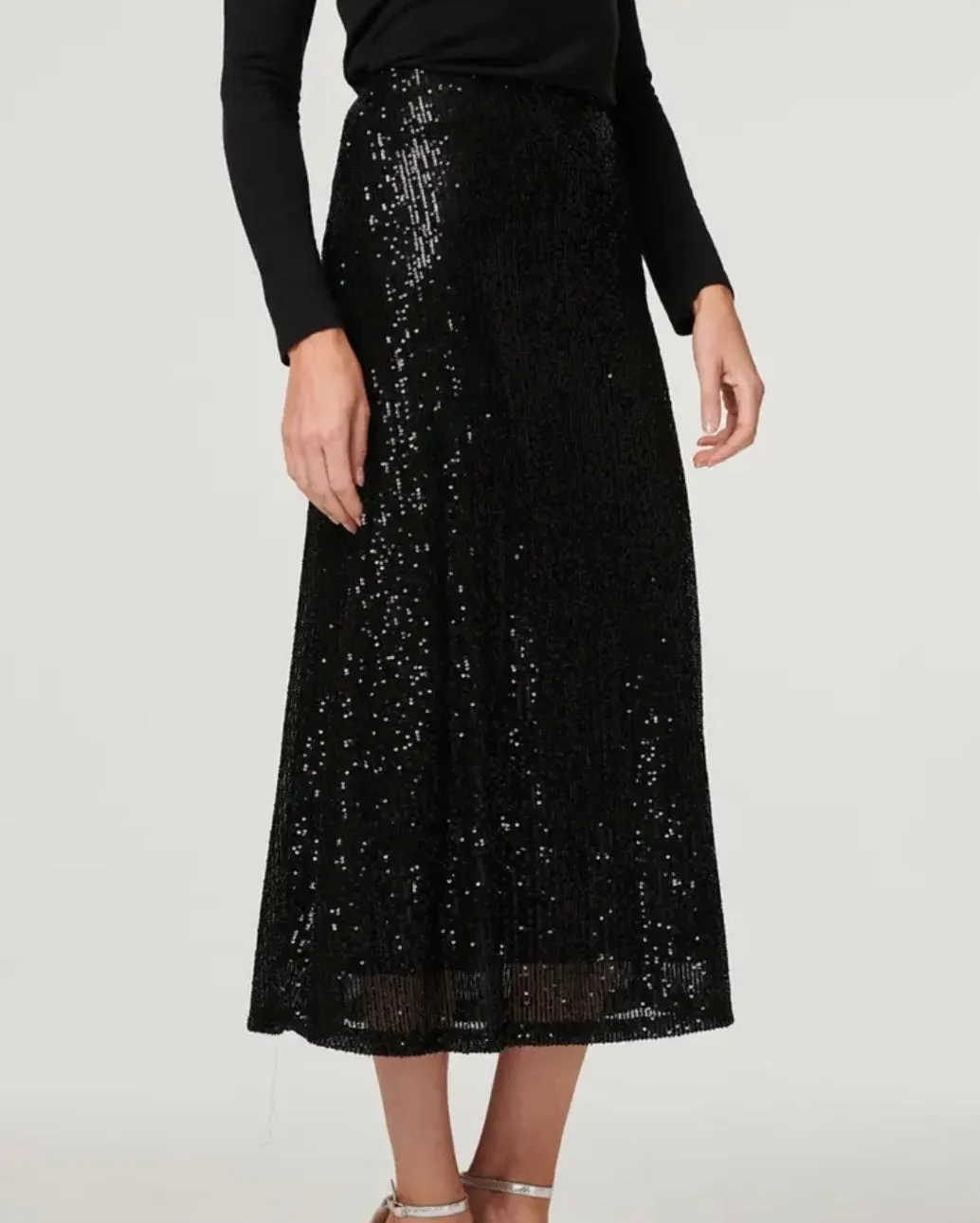 Black Sequin Midi Skirt