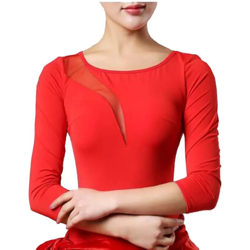 Boat Neck 3/4 Sleeve Dance Leotard with Cutouts