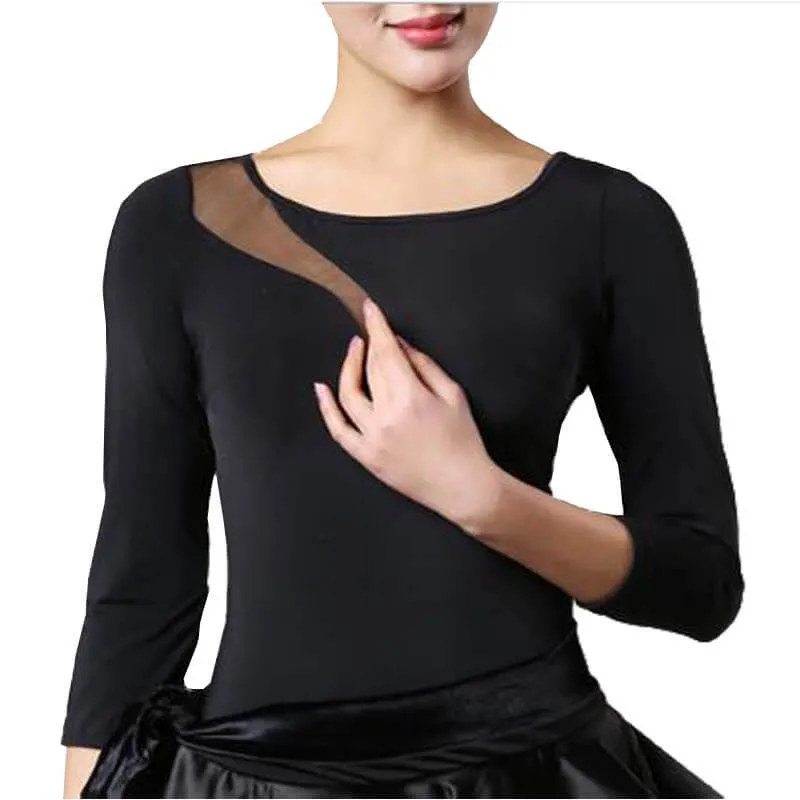 Boat Neck 3/4 Sleeve Dance Leotard with Cutouts