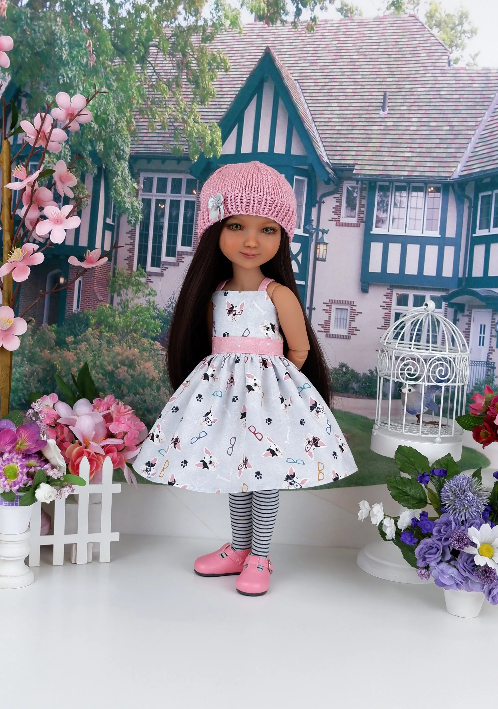 Boston Terrier - dress and sweater set with shoes for Ruby Red Fashion Friends doll
