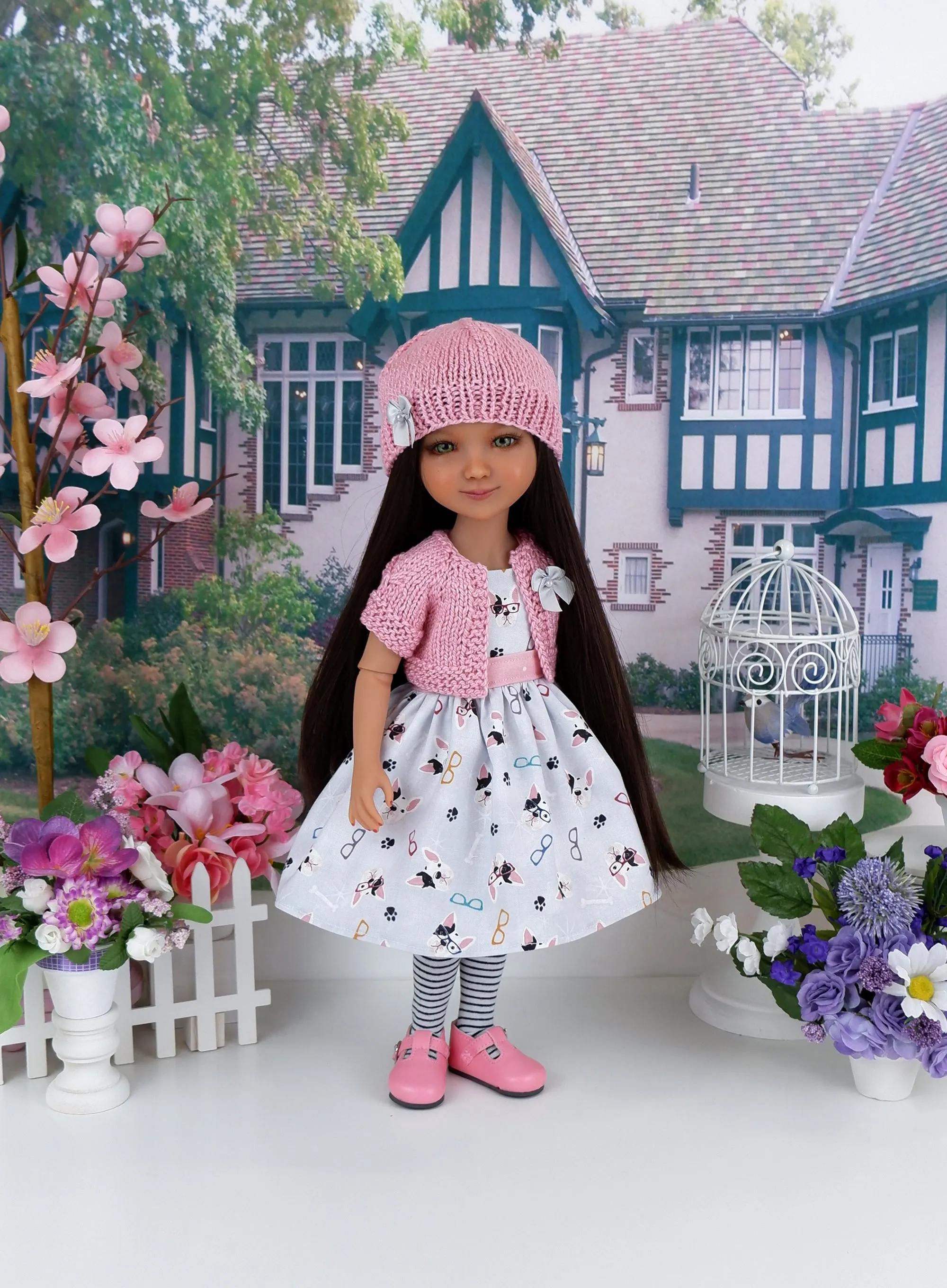 Boston Terrier - dress and sweater set with shoes for Ruby Red Fashion Friends doll
