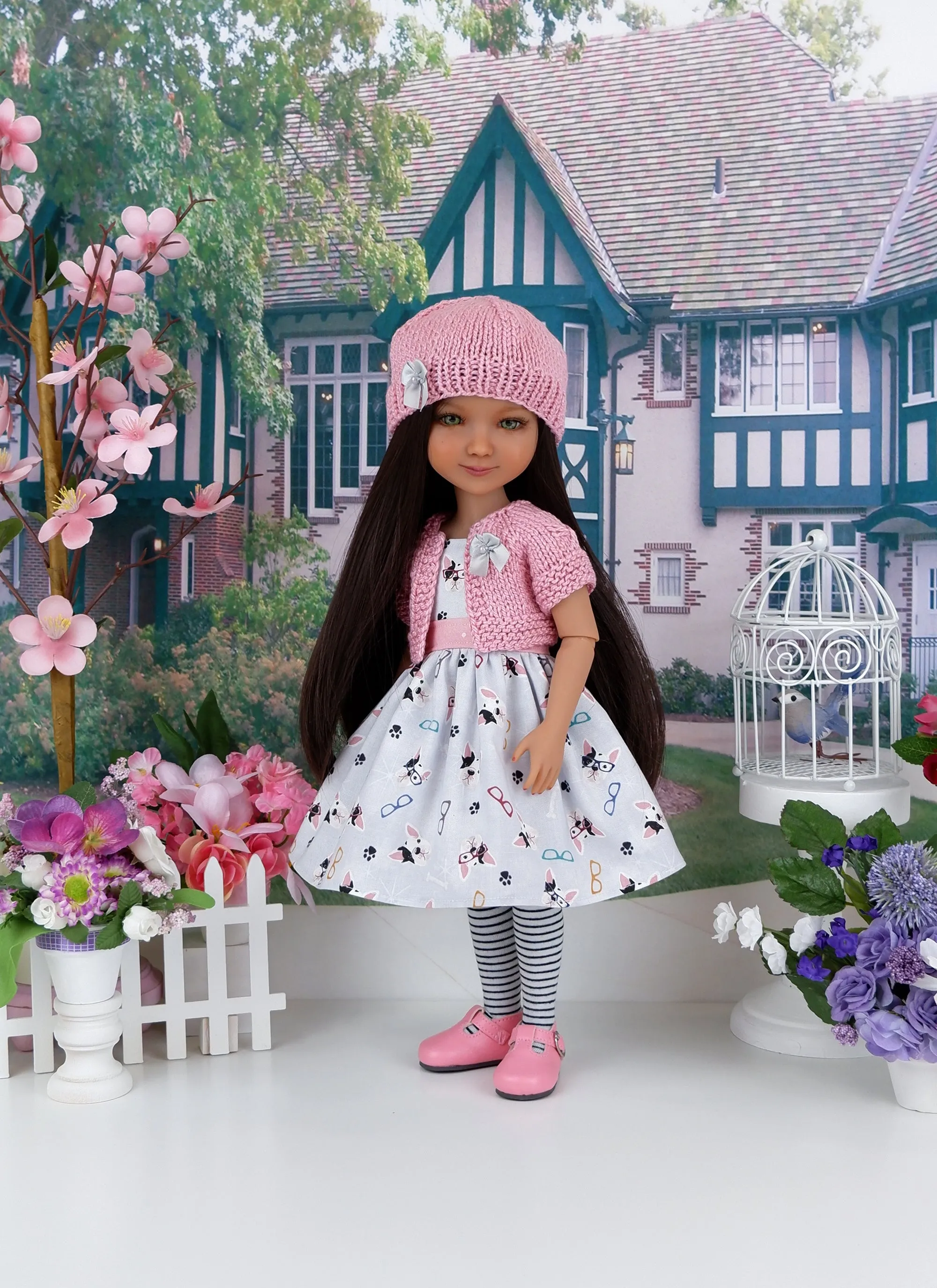 Boston Terrier - dress and sweater set with shoes for Ruby Red Fashion Friends doll
