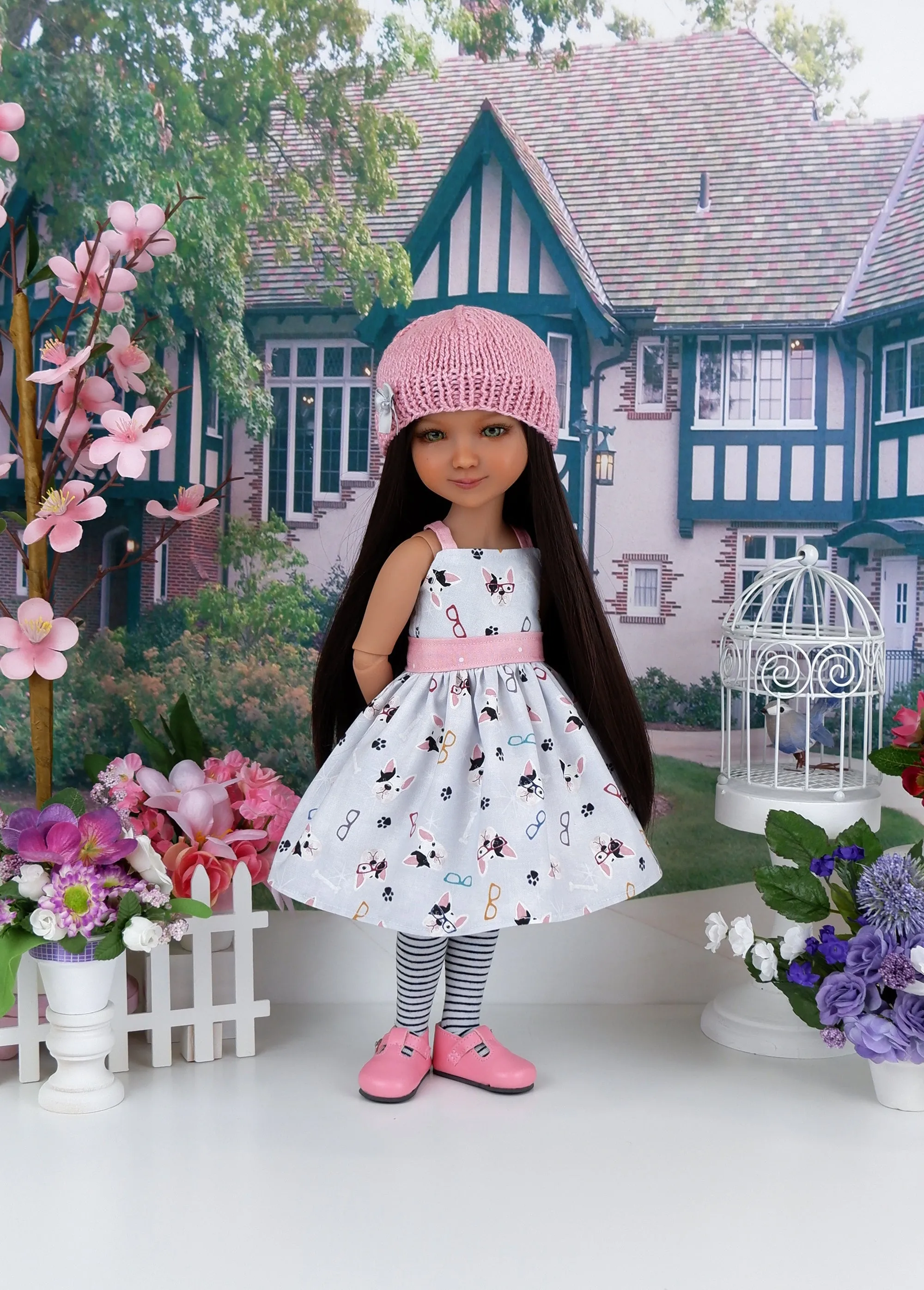 Boston Terrier - dress and sweater set with shoes for Ruby Red Fashion Friends doll