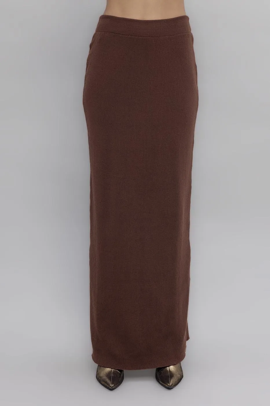 Brown Knit Maxi Pencil Skirt