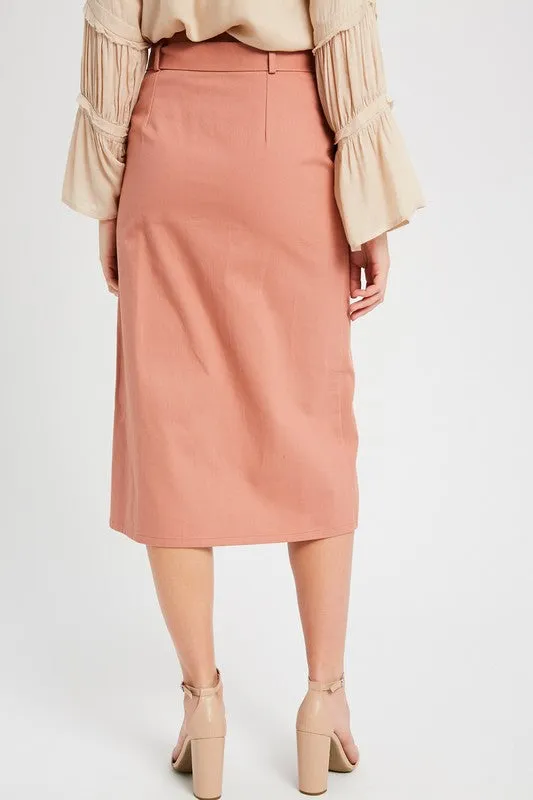 BUTTON DOWN WAIST TIE MID SKIRTS FINAL SALE NO RETURNS OR EXCHANGES