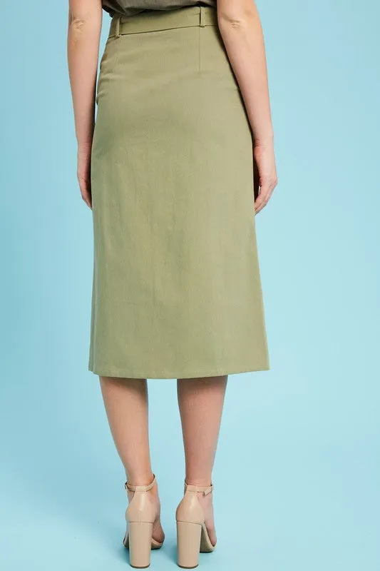 BUTTON DOWN WAIST TIE MID SKIRTS FINAL SALE NO RETURNS OR EXCHANGES