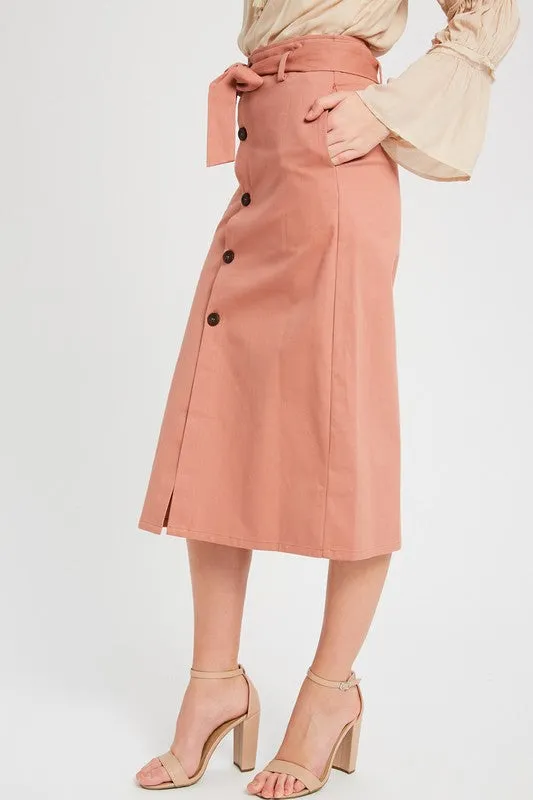 BUTTON DOWN WAIST TIE MID SKIRTS FINAL SALE NO RETURNS OR EXCHANGES