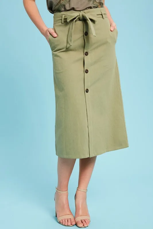 BUTTON DOWN WAIST TIE MID SKIRTS FINAL SALE NO RETURNS OR EXCHANGES