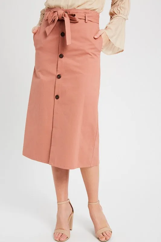 BUTTON DOWN WAIST TIE MID SKIRTS FINAL SALE NO RETURNS OR EXCHANGES