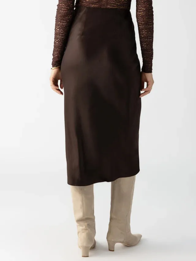 Coffee Satin Everyday Midi Skirt