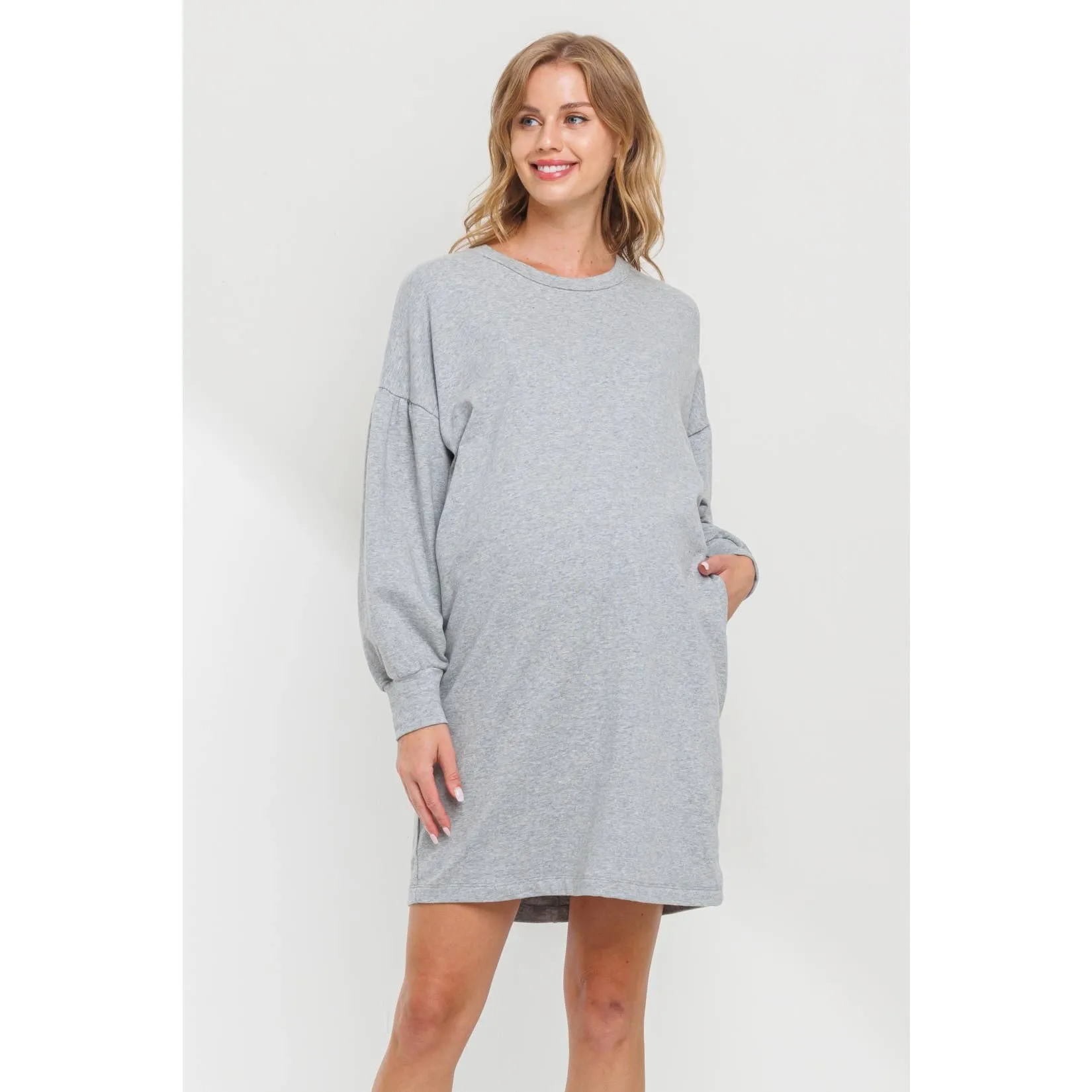 Crew Neck Sweater Dress with Pockets