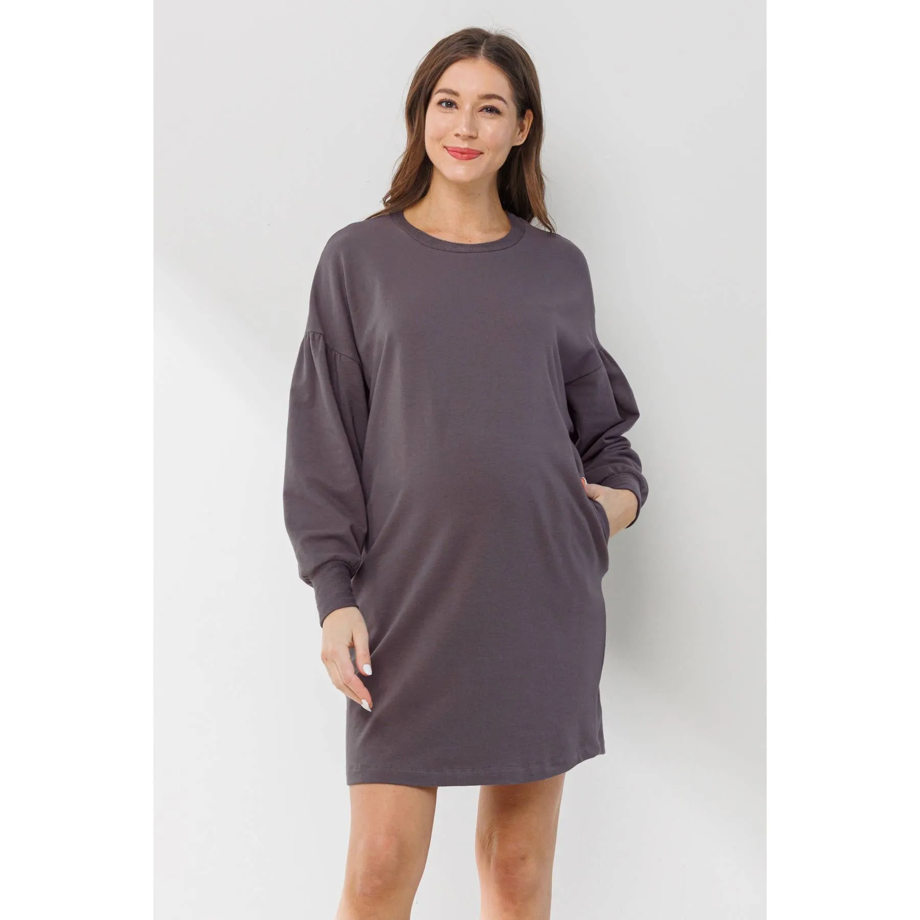 Crew Neck Sweater Dress with Pockets