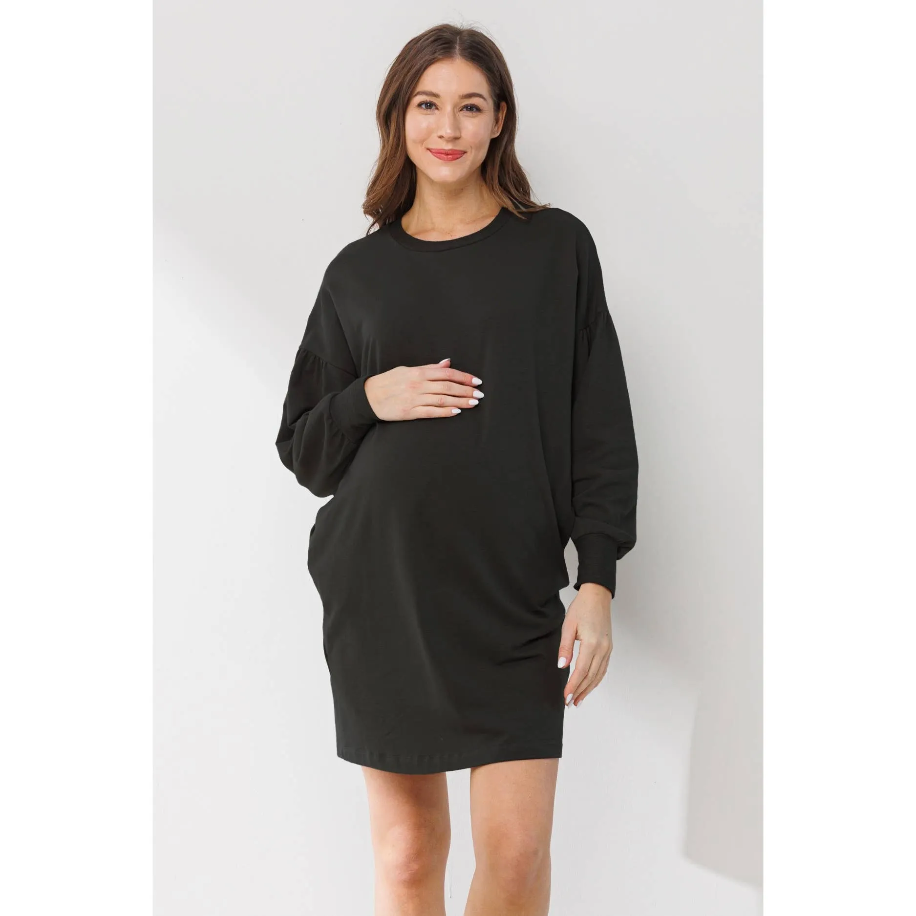 Crew Neck Sweater Dress with Pockets