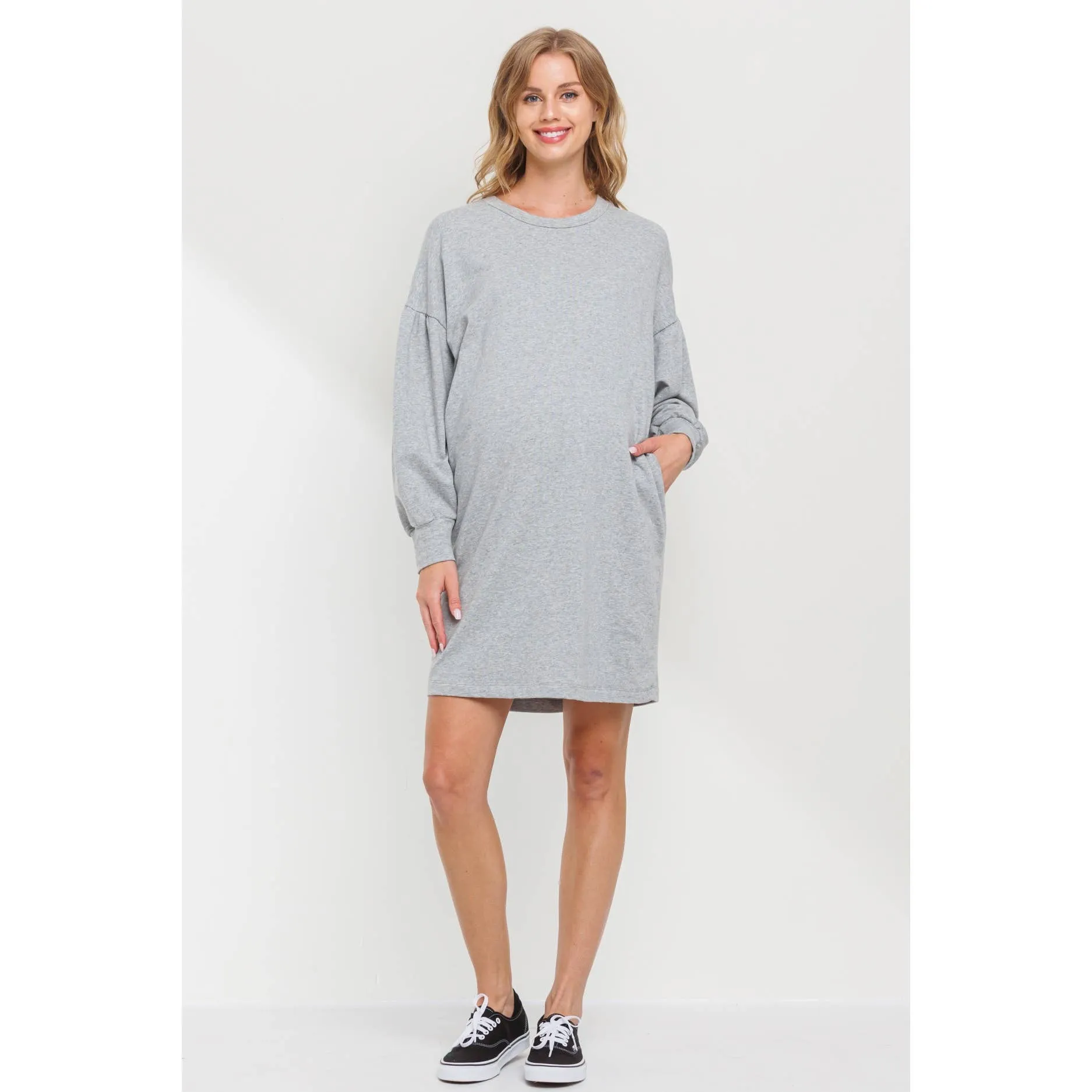 Crew Neck Sweater Dress with Pockets
