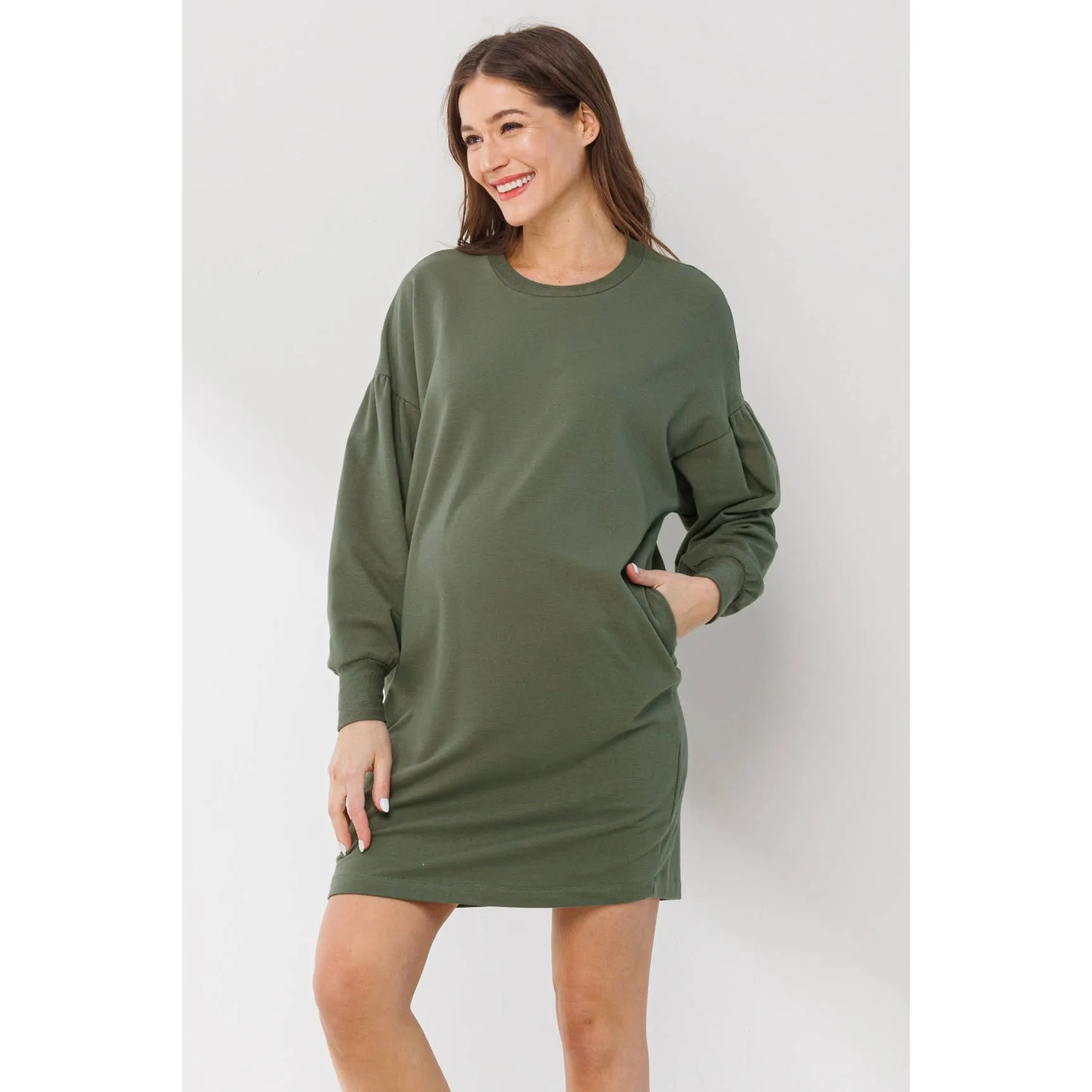 Crew Neck Sweater Dress with Pockets