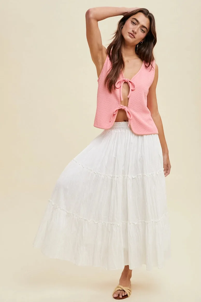 Crinkle Tiered Midi Skirt