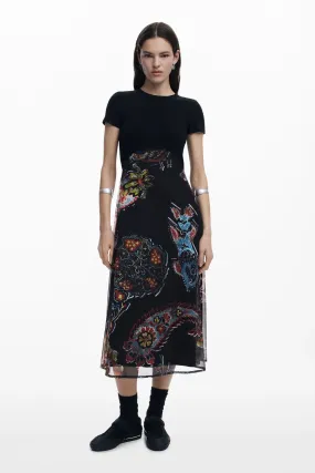 Desigual Paisley Mesh Midi Dress designed by Mr. Christian Lacroix 25SWVK32