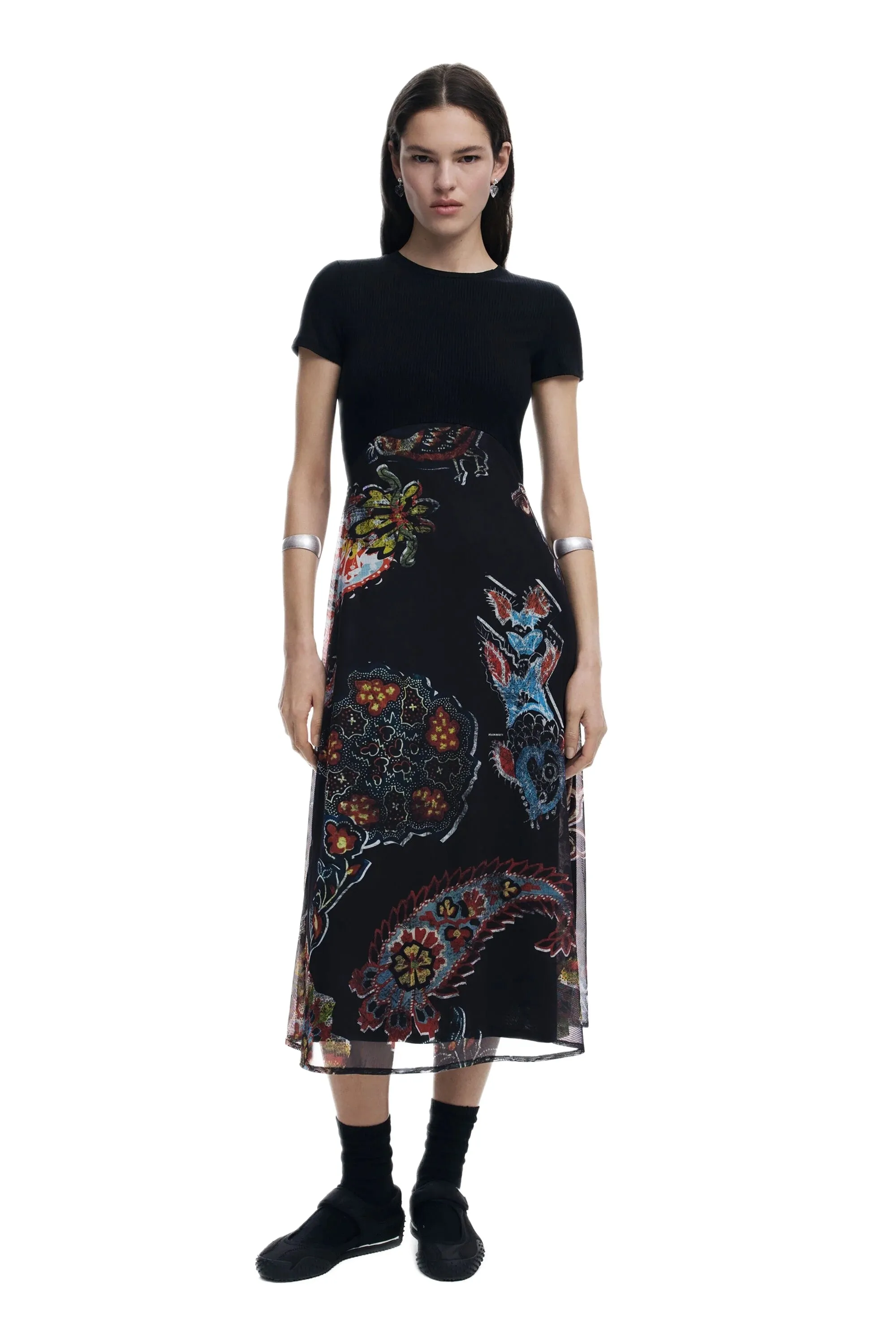 Desigual Paisley Mesh Midi Dress designed by Mr. Christian Lacroix 25SWVK32