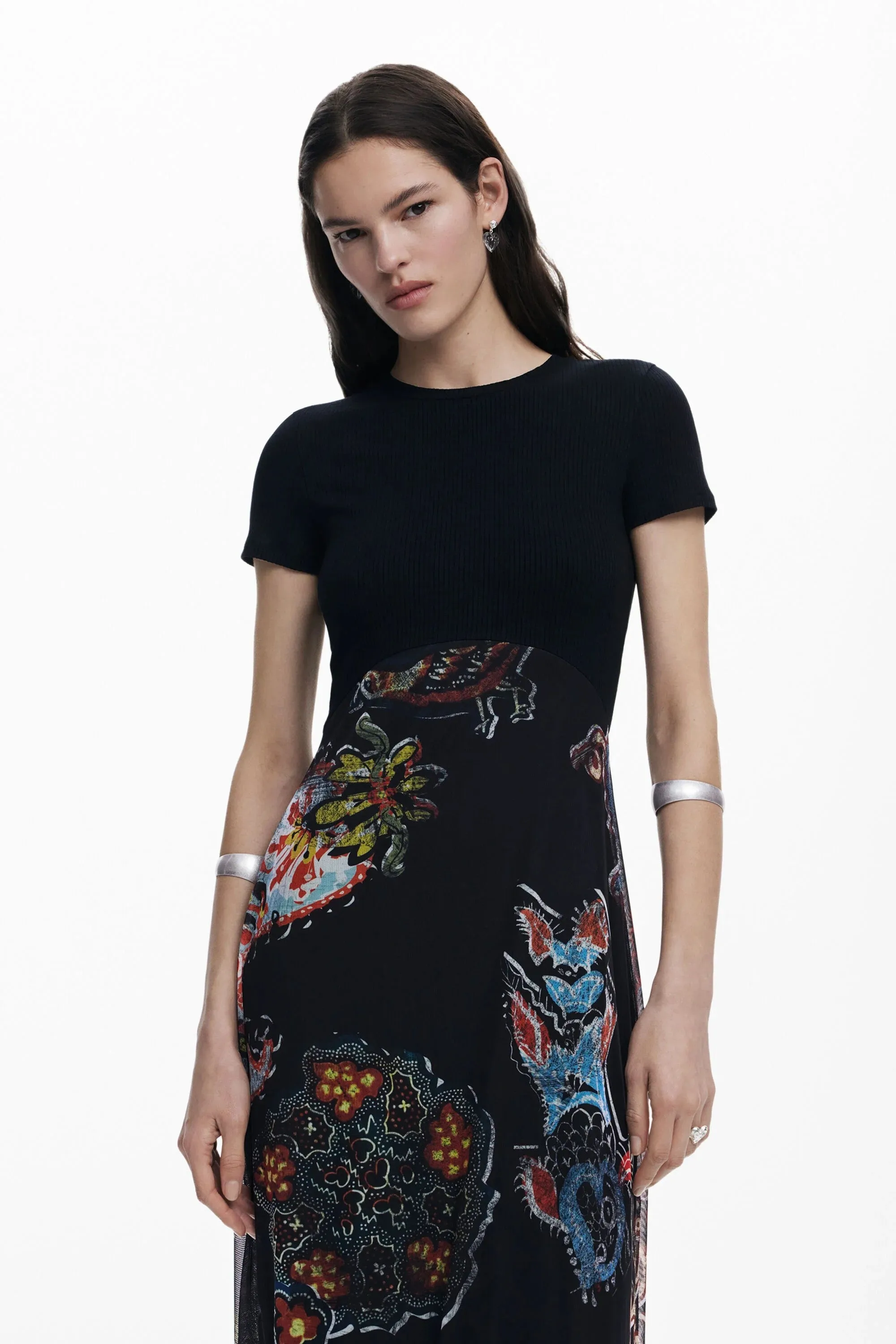 Desigual Paisley Mesh Midi Dress designed by Mr. Christian Lacroix 25SWVK32