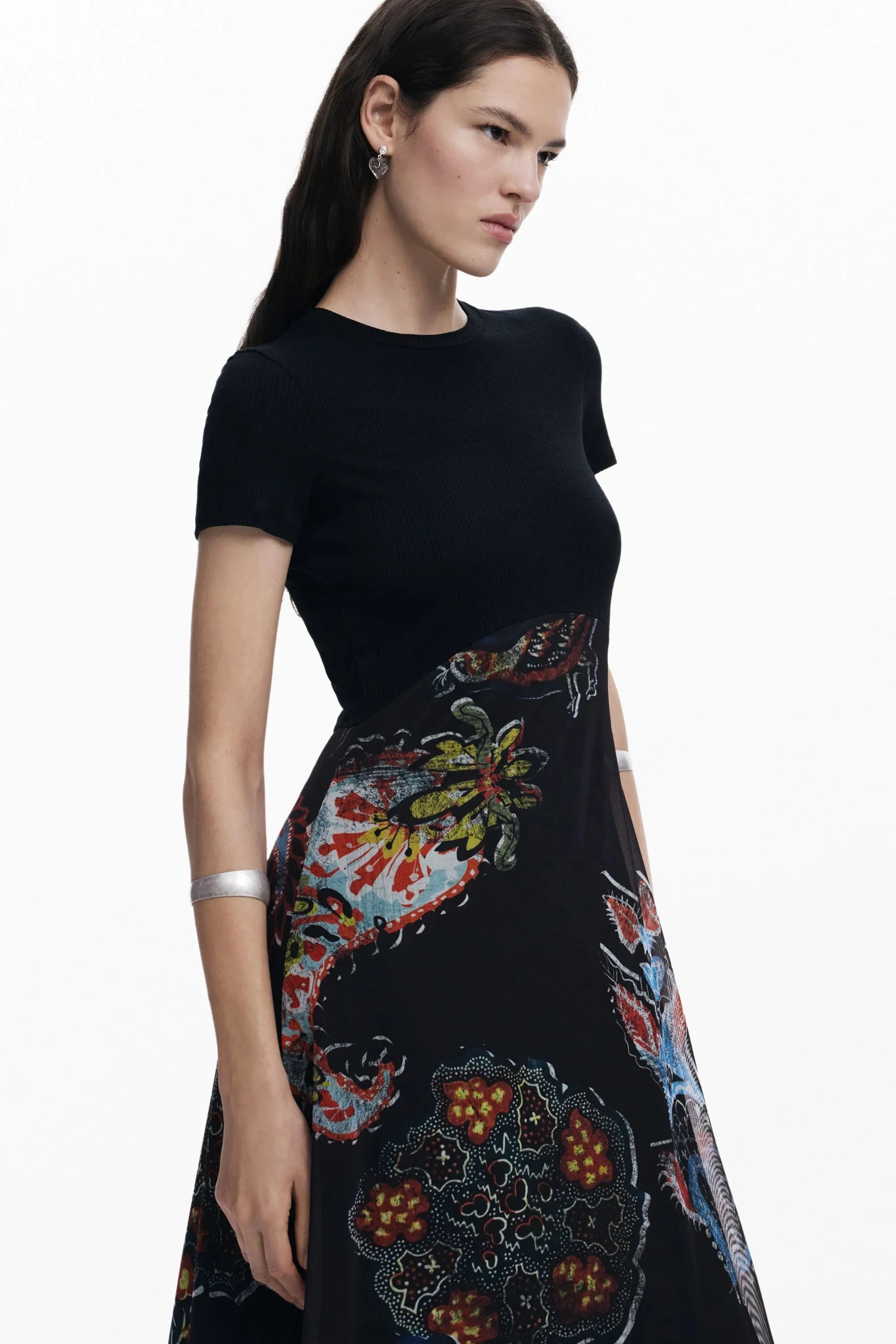 Desigual Paisley Mesh Midi Dress designed by Mr. Christian Lacroix 25SWVK32