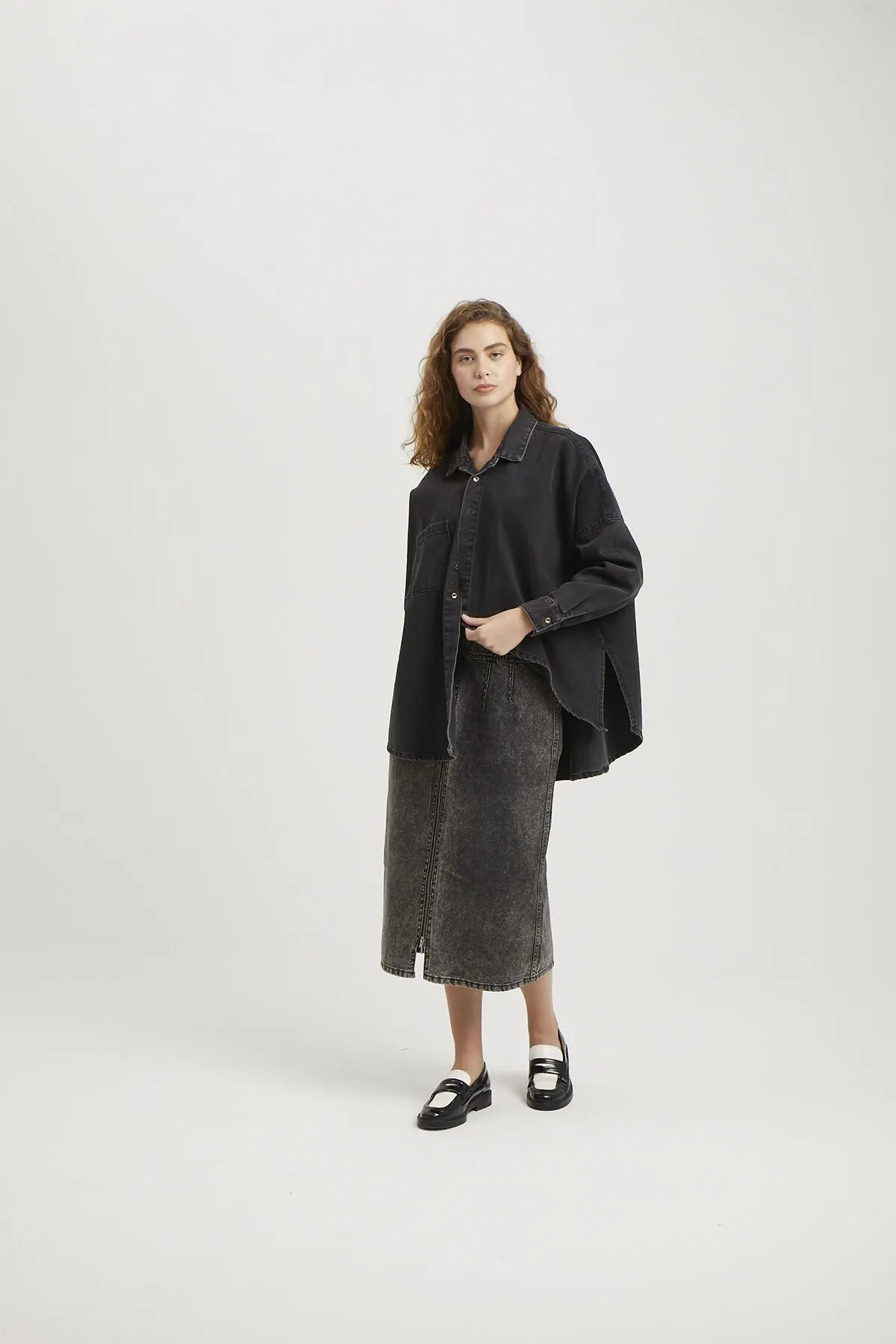 Drew Black Denim Skirt
