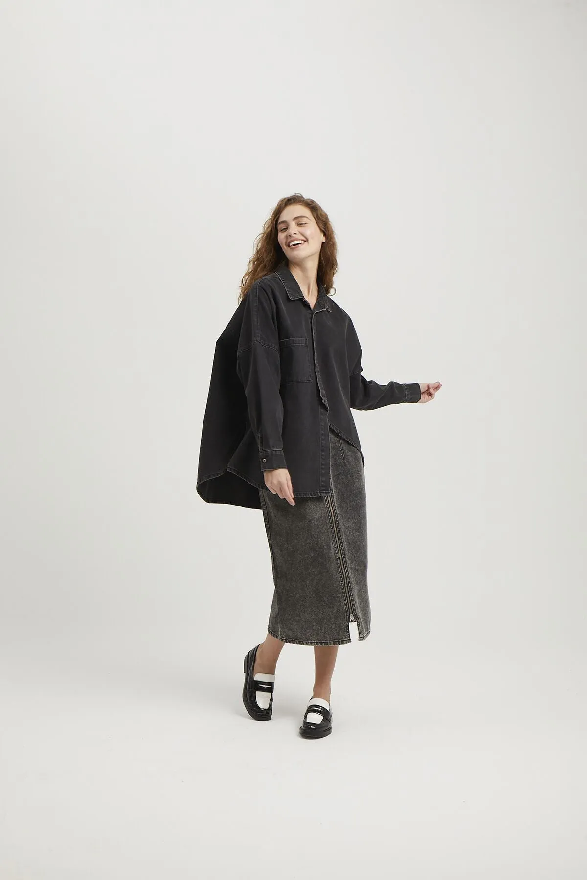 Drew Black Denim Skirt